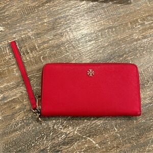 Tory Burch Red Wristlet with Gold Logo